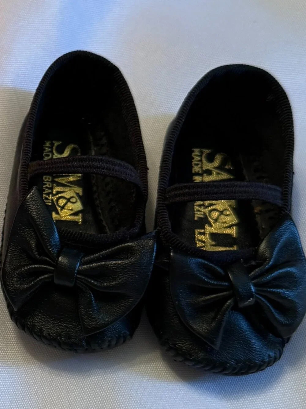 Vintage Sam & Libby infant soft black leather bow shoe SIZE 0